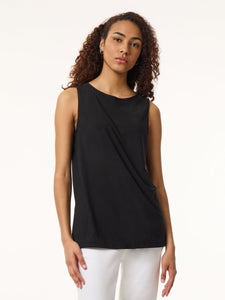 Classic Sleeveless Tunic With Side Slits, Solid Moss Crepe in the Color Jones Black | Jones New York