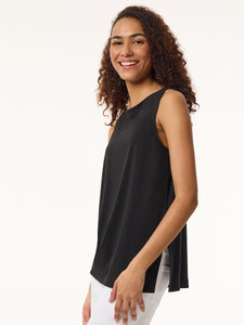 Classic Sleeveless Tunic With Side Slits, Solid Moss Crepe in the Color Jones Black | Jones New York