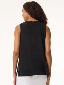 Classic Sleeveless Tunic With Side Slits, Solid Moss Crepe in the Color Jones Black | Jones New York