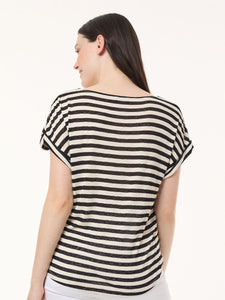 Extent Shoulder Jewel Neck Top, Sedona Striped Knit in the Color Jones Black/Jones White | Jones New York