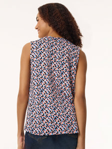 Plus Size Printed Sleeveless Pleat Front Top, Moss Crepe in the Color Pacific Navy Multi | Jones New York