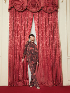 Floral Straight Leg Crepe de Chine Pants, Mahogany/Classic Red/Venetian Rose/Biscotti/Black | Meison Studio Presents Misook