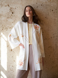 Embroidered Floral Recycled Knit Oversized Cardigan, White/Sand/Sunset Red/Citrus Blossom/Pale Gold/Black | Misook