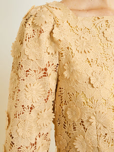 Belted Button Front Blouse - Floral Applique Woven, Pale Gold | Meison Studio Presents Misook