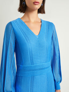 Midi Fit & Flare Dress - Multi-Stitch Knit, Adriatic Blue | Meison Studio Presents Misook