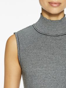 Striped Turtleneck Knit Top, Black/White | Misook