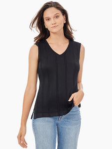 Cable Stripe V-Neck Knit Tank, Black | Misook