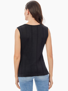 Cable Stripe V-Neck Knit Tank, Black | Misook