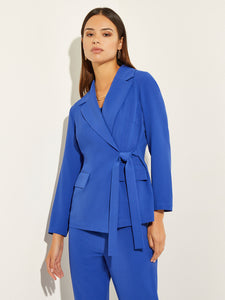 Side Tie Tailored Wrap Crepe de Chine Blazer, Satin Sky, Satin Sky | Misook