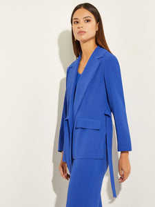 Side Tie Tailored Wrap Crepe de Chine Blazer, Satin Sky, Satin Sky | Misook