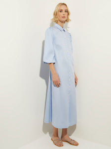 Puff Sleeve Cotton Midi Shirtdress, Cirrus Blue | Misook