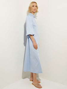 Puff Sleeve Cotton Midi Shirtdress, Cirrus Blue | Misook