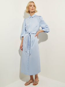 Puff Sleeve Cotton Midi Shirtdress, Cirrus Blue | Misook