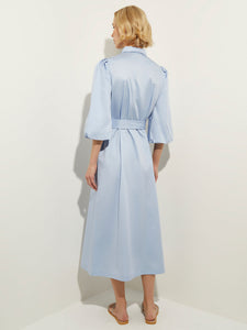 Puff Sleeve Cotton Midi Shirtdress, Cirrus Blue | Misook