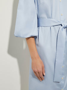 Puff Sleeve Cotton Midi Shirtdress, Cirrus Blue | Misook Premium Details