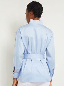 Funnel Neck Belted Cotton Blouse, Cirrus Blue | Meison Studio Presents Misook