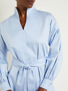 Funnel Neck Belted Cotton Blouse, Cirrus Blue | Meison Studio Presents Misook