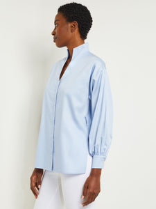 Funnel Neck Belted Cotton Blouse, Cirrus Blue | Meison Studio Presents Misook