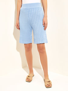 Soft Cable Knit Bermuda Shorts, Cirrus Blue | Misook