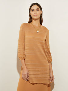 Balloon Sleeve Tonal Burnout Stripe Soft Knit Tunic, Italian Clay | Misook