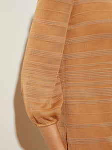 Balloon Sleeve Tonal Burnout Stripe Soft Knit Tunic, Italian Clay | Misook Premium Details