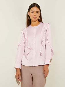 Flutter Trim Crepe de Chine Blouse, Rose Petal | Misook