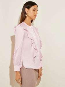 Flutter Trim Crepe de Chine Blouse, Rose Petal | Misook