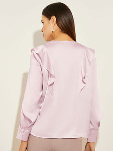 Flutter Trim Crepe de Chine Blouse, Rose Petal | Misook