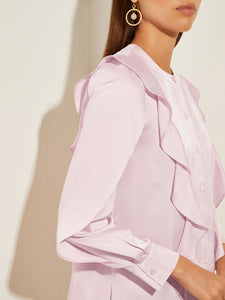 Flutter Trim Crepe de Chine Blouse, Rose Petal | Misook Premium Details