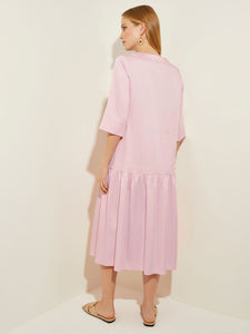 Drop Waist Embroidered Cotton Poplin Dress, Rose Petal/Macchiato/Lavender Field/Spruce | Misook