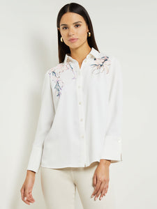 Fleur Emboldened Crepe de Chine Blouse, White/Rose Petal/Macchiato/Lavender Field/Spruce/Biscotti | Meison Studio Presents Misook