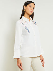 Fleur Emboldened Crepe de Chine Blouse, White/Rose Petal/Macchiato/Lavender Field/Spruce/Biscotti | Meison Studio Presents Misook