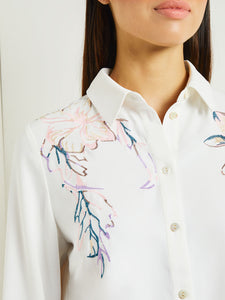 Fleur Emboldened Crepe de Chine Blouse, White/Rose Petal/Macchiato/Lavender Field/Spruce/Biscotti | Meison Studio Presents Misook