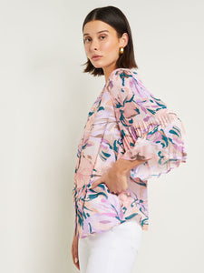 Pleated Bell Sleeve Stretch Crepe Blouse, Rose Petal/Macchiato/Lavender Field/Spruce/Biscotti/White | Meison Studio Presents Misook