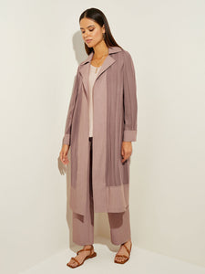 Twill Trim Sheer Recycled Knit Duster, Macchiato | Misook