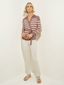 Tie-Waist Striped Soft Knit Tunic, Macchiato/Biscotti | Misook