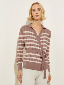 Tie-Waist Striped Soft Knit Tunic, Macchiato/Biscotti | Misook