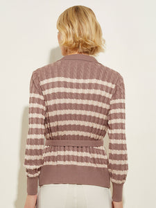 Tie-Waist Striped Soft Knit Tunic, Macchiato/Biscotti | Misook