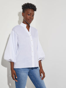 Bishop Sleeve Stretch Cotton Blouse, White | Misook