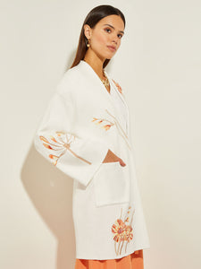 Embroidered Floral Recycled Knit Oversized Cardigan, White/Sand/Sunset Red/Citrus Blossom/Pale Gold/Black | Misook