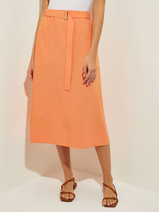 Pocketed Poplin A-Line Midi Skirt, Citrus Blossom | Misook