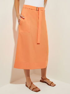 Pocketed Poplin A-Line Midi Skirt, Citrus Blossom | Misook