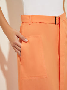 Pocketed Poplin A-Line Midi Skirt, Citrus Blossom | Misook Premium Details