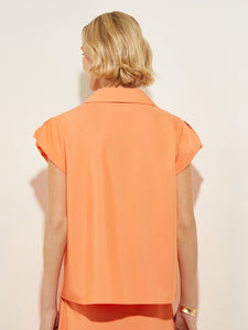 Short Puff-Sleeve Poplin Blouse, Citrus Blossom | Misook