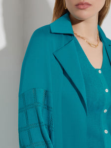 Accent Sleeve Relaxed Fit Jacket, French Blue | Misook Premium Details