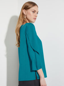 Draped Sleeve Crepe de Chine Blouse, French Blue | Misook Premium Details