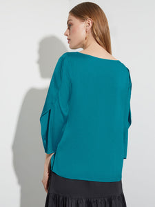 Draped Sleeve Crepe de Chine Blouse, French Blue | Misook