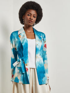 Watercolor Side Tie Crepe Tailored Jacket, French Blue/Basin Blue/Star Anise/Macadamia/Red Sunset/New Ivory | Meison Studio Presents Misook