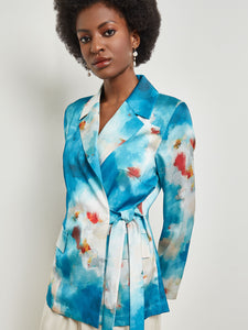 Watercolor Side Tie Crepe Tailored Jacket, French Blue/Basin Blue/Star Anise/Macadamia/Red Sunset/New Ivory | Meison Studio Presents Misook