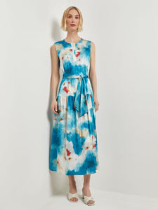 Watercolor Removable Shawl Collar Crepe Maxi Dress meison Watercolor Removable Shawl Collar Crepe Maxi Dress meison